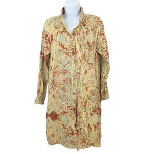 Mechant Long Jacket Womens Size M Boho Artsy Button Front Rust Tan Suede Like